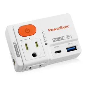 【限時特惠】群加 PowerSync 2P+3P 1開2插高溫斷電PD+QC快充20W充電器 (TCM12Q9)