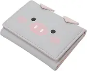 [WOFASHPURET] 1pc Cartoon Pig Folding Wallet for Women Cute Grey Organizer Multiple Card Slots and Holder for Daily Use and School Shopping Work