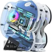 MegaPC Gaming PC Case Open-Frame Mid-Tower Micro-ATX/Mini-ITX - Tempered Glass Panels, High Airflow, ARGB Fans, USB-C Port, Tool-Free Design (White, with Fans Only)