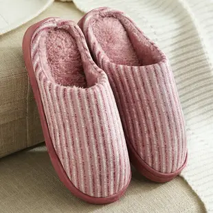 情侶棉拖鞋軟底包跟月子鞋冬季豎條紋厚底防滑男女保暖室內家居鞋