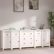 Sideboard White 230x35x80 cm, Solid Pine Wood Storage Cabinet with Ample Space, Ideal for Living Room Office
