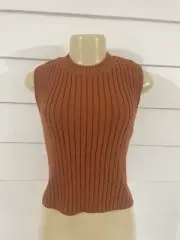 NEW ZARA WOMAN COPPER KNITTED TOP OPEN BACK SLEEVELESS TIES SIZE L Y544