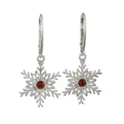 Sterling Silver and Baltic Amber French Leverback Amber Snowflake Earrings