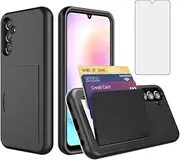 [Asuwish] Phone Case for Samsung Galaxy A35 / A55 5G with Tempered Glass Screen Protector Cover and Cell Accessories Card Holder Slot Kickstand Protective A 35 55 35A 55A A355G A555G Women Men Black