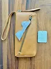 NWT FREE PEOPLE Brown Tan Distressed Vegan Zippered Wallet w/CC Slots MSRP $58