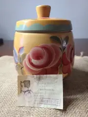 VTG TURNED ROUND WOOD LID JAR HANDMADE HAND PAINTED FLORAL KARELIAN ORIG LABEL