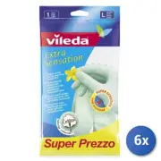 6x Vileda Gloves Extra Sensation 9/L Large