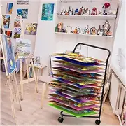 Art Drying Rack for Classroom,Single Side 16 Shelves Foldable to Save Space Art Drying Rack,Easy to Install,Suitable for Home and School (Color : Black, Size : Small)