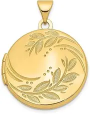 [JewelryWeb] 14ct Yellow Gold Polished Holds 2 photos 20mm Round Leaf Floral Locket