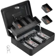 Cash Box with Lock and 2 Keys, Metal Money Box with Cash Tray, Lock Safe Box,...