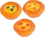 Totority 3pcs Realistic Artificial Egg Tarts Fake Egg Tart Models Magnetic Base for Photography Home