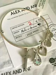 Alex and Ani Whole Heart ❤ Charm Bangle Bracelet in Silver Tone w/ Card NEW