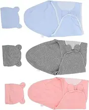 SHOWERORO 3Sets Newborn Wearable Wraps with Hats Soft Cotton Swaddle Blankets for Boys Versatile Sleeping Sacks Cozy Receiving Blankets for Nursery Use