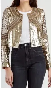 Veronica Beard Phaedra Sequin Crop Jacket Size XL Extra Large Gold NWT $1198