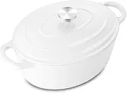 5QT Oval Dutch Oven Pot with Lid, Leonyo 5 Quart Enameled Oval Cast Iron Dutch Oven for Sourdough Bread Breaking, Heavy Duty Cookware for Braising, Stews, Roasting, White
