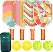 Pickleball Paddles,USAPA Approved Cute Pickleball Paddles Set of 4 with 4 Balls & 1 Pickleball Bag,Pickleball Racket with Ergonomic Cushion Grip Pickle Ball Set for Beginner Pros Women Men Great Gifts