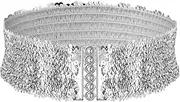 [Yylaiire] Glitter Belt Waist Belt Women's Silver Metal Buckles Wide Belt Women with Metal Buckle 60-80 cm Elastic Retro Style Fashion Belt Suitable for Dress, Party, Shopping, Office