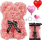 Rose Bear Rose Teddy Bear Flower Bear,Women Mom Gift, Hand Made Flower with Lights Boxes, Birthday Party, Valentine's Day, Mother's Day, Christmas Day, Wedding Anniversary