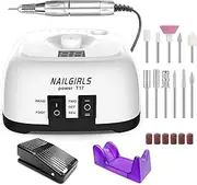 Portable Nail Drill Machine, 35000RPM Light Electric Nail Drill Kits with Foot Pedal for Remove Nail Gel Polish, USB Electric Nail Files for Nails Design Home Salon Use (White)
