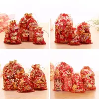 在飛比找樂天市場購物網優惠-包裝紅色紗網喜糖雞蛋喜糖結婚風袋喜糖中式中國婚禮袋子抽繩