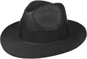[Lipodo] Black Mountain Straw Hat Summer Beach Hat Sun Hat for Men Straw Hat Bow with Grosgrain Tape Spring Summer