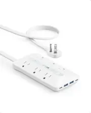 Anker Flat Plug Power Strip 6 AC 4 USB (2 USB-C 20W) 5Ft 300J Surge Protector