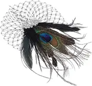 [FOMIYES] Feathered Fascinator Hair Clip with Vintage Netting Retro Hair Accessory Flapper Costume Headpiece Peacock Feathered Hairpin Women Party Supplies