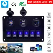 12V Switch Panel USB Charger 6 GANG ON-OFF Toggle Rocker LED for Car Boat Marine