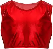 [iEFiEL] Kids Girls Bronzing Clothing Dance Tank Tops Stage Performance Shiny Crop Tops Dancer Athletic Shirt