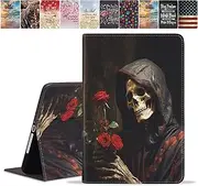 [FQTBCEARI] Case for Samsung Galaxy Tab S9 FE 5G 10.9 Inch/Galaxy Tab S9 11 Inch (2023), Slim PU Leather Cover, Adjustable Stand with Auto Wake/Sleep Case, Skull Rose