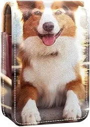 Travel Lipstick Organizer Case,Lipstick Case Portable Makeup Bag with Mirror,Border Collie Dog