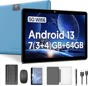 BAKEN Android Tablet, 10 Inch Tablets Android 13 with Keyboard, 7GB + 64GB, 1TB Expand, Tablet PC with Octa-Core, 6000mAh, 2.4G/5G WiFi, 2MP + 8MP Camera, 2-in-1 Tablet with Keyboard Bag, Mouse,
