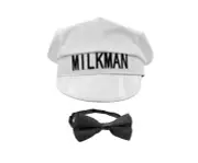 White Milkman Milk Man Hat and Black Bowtie Set Adjustable Halloween Accessory