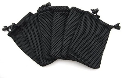 ALL in ONE 6pcs Nylon Mesh Drawstring Bag Pouches for Mini Stuff BLACK