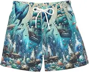 [RPLIFE] Swimming Clothes for Boys, Big Boys Swim Trunks 2T, Fantasy Vintage Ocean Lives