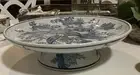 ALFRESCO EMPORIUM CAKE/SERVING PLATE-PEDESTAL-BLUE/WHITE FLORAL PATTERN-NEW-31cm