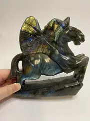 1.3KG Natural Hand Carved Labradorite Stone Crystal Unicorn Decoration A Grade