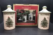 Spode Christmas Tree Spice Jars 4.5" Cinnamon & Nutmeg | Set of 2 New In Box