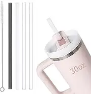 MOLOVA 4 Pack 11" Reusable Straw for Stanley Cup 30oz | 40oz, Replacement for Stanley Straw，Food Grade & BPA Free（Clear/Clear/White/Black 30oz）