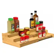 3-Tier Expandable Bamboo Spice Rack Organizer Adjustable Kitchen Cabinet Storage
