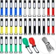 30 Pcs Reusable Colored Cable Ties with Writable Tags, Hook & Loop Cable