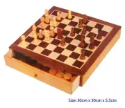 NEW Fun Factory Wooden Chess & Checkers Set with Drawers & Pieces