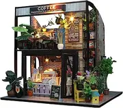 Flever Dollhouse Miniature DIY House Kit Creative Room with Furniture for Romantic Valentine's Gift(Time of Coffee)