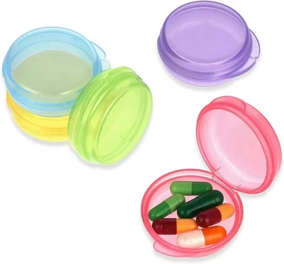 5 Pack Small Pill Box for Pocket Purse Daily Round Mini Pill Organizer Case