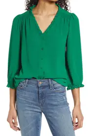 CeCe Ruffle V-Neck Blouse