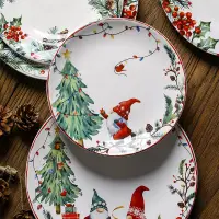 在飛比找蝦皮商城精選優惠-耶誕餐具套餐 美式陶瓷餐盤創意耶誕盤子釉下彩平盤圓形家用點心