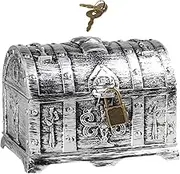 Pirate Treasure Chest with Lock and Key Prize Gift Collection Storage Box Adventurous Treasure Box Prop for Necklaces Mail, Antique Silver,
