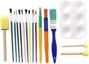 Ergonomic Handle Kids Painting Kit 16-in-1 Kids Art Paintbrushes Set Sponge Brush and Mixing Plate for Creative Art Play