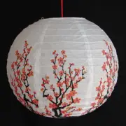 2 Pcs of 12" Chinese White Paper Lanterns with Plum Pictures