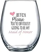 You're Obviously Going To Be My Maid Of Honor Funny Stemless Wine Glass 15oz – Bridesmaid Proposal Gifts for Best Friend or MOH - Perfect Present for Wedding or Bachelorette Party